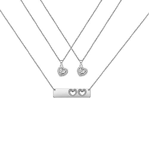 AKTAP Mother Daughter Heart & Flower Cubic Zirconia Love Pendant Necklace Set - Unisex Adult, Stainless Steel, Fashion Jewelry for Mother's Day, Valentine's Day or Any Occasion