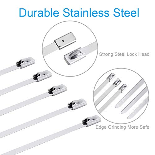 Tevado 100Pcs Metal Cable Zip Ties Heavy Duty 11.8 Inch, Premium Stainless Steel Zip Ties Exhaust Wrap With 198Lbs Tensile Strength, Multi-Purpose Self-Locking Metal Wrap Ties For Indoor And Outdoor #TOP2