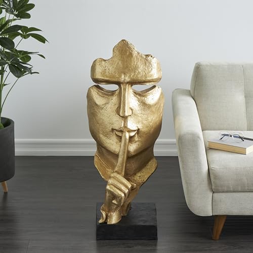 Escultura Decorativa Polystone 40 in Dorado con Base Negra miniatura 3
