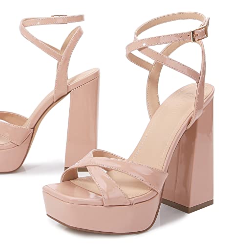 YooPrettyz Women Square Toe Platform Chunky High Heels Retro Strappy Party Prom Evening Dress Sandals2