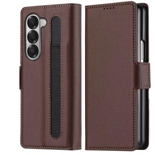 Étui en cuir pour Samsung Galaxy Z Fold3 marron avec porte-stylo S Pen