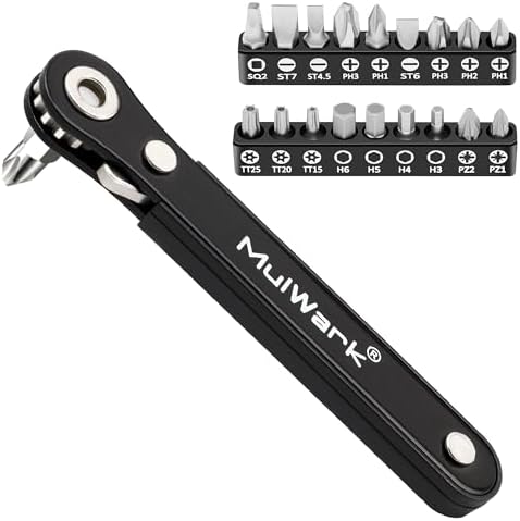 MULWARK 20pcs Small Screwdriver Set, 1/4" Right Angle Screwdriver Set, 90-Degree Offset Screwdriver for Tight Spaces, Auto Repair, Electronics, DIY Home Improvement EDC Tool Kit