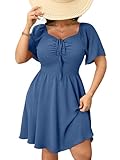 RWJ Women Plus Size Summer Dress Short Sleeve Sweetheart Neck Casual Mini Wedding Guest Dresses 2025 Blue XX-Large