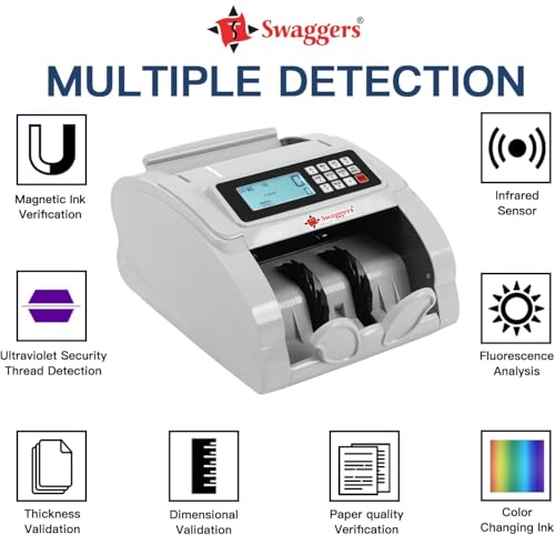 Image of swaggers Best Heavy Duty Note Counting Machine with MG, UV, IR Fake Note Detection Updated with All New and Old Indian Currency (White LCD)