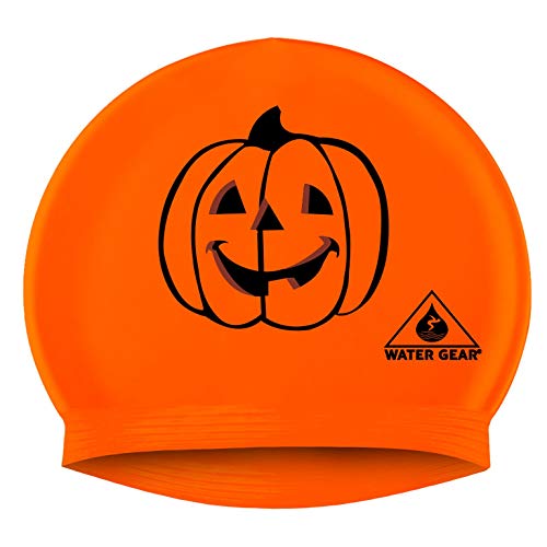 Water Gear Latex Swim Cap - Swimming Caps for Girls Long Hair - Waterproof Swimming Cap for Young Swimmers (Pumpkin)