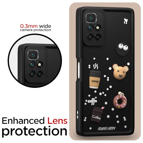 Image of Pikkme Back Cover for Redmi 10 Prime | Cute Fun Cartoon 3D Bear Silicone Full Body Protection Bumper Case (Black)