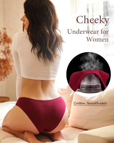 Image of Cotton Underwear for Women Cheeky Hipster Panties Sexy Cute Bikinis 6 Pack