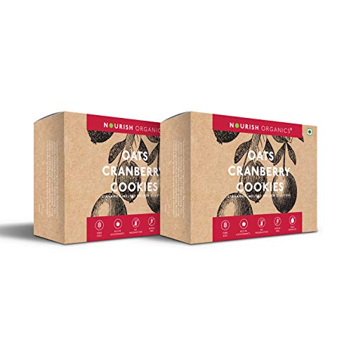 Image of Nourish Organics Oats Cranberry Cookies | Wholesome Cookies with Cranberries & Walnuts | Made with Oats, Coconut Jaggery & Seeds | High Fibre Snack | No Refined Sugar | 120g (Pack of 2)