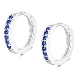 EPIRORA Silver Hoop Earrings for Women, Sterling Silver Small Huggie Hoop Earrings | Hypoallergenic Sapphire Cubic Zirconia Hoops Earrings Jewellery Gifts for Girls Birthday Wedding