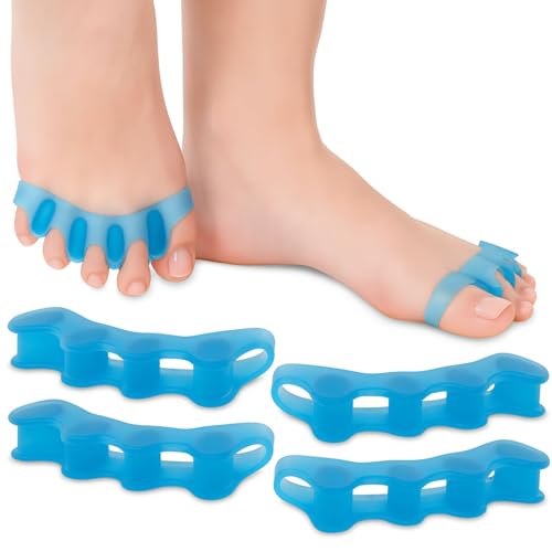 ViveSole Toe Spacers for Women & Men (4 PCS) - Silicone Gel Toe Separators & Spreaders for Pedicure & Plantar Fasciitis - Bunion Corrector, Hammer Toe Straightener & Stretcher for Pain Relief (Large)