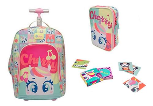 Kit Mochila Com Rodinha + Estojo Unicórnio Cherry Puket
