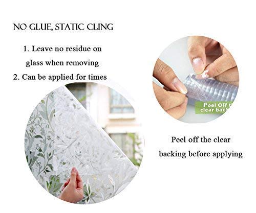 Bloss Frosted Contact Paper Privacy Window Film Stain Glass Privacy Film 3D Tulip Vinyl Non Adhesive Static Cling for Bathroom Home Door Kitchen Living Room Office Meeting Room 17.7" x 78.7" - Thumbnail 7