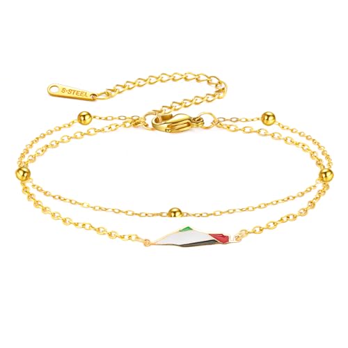 Amaxer Israel Palestine Map Earrings Bracelet Epoxy Resin Enamel Map Pendant Adjustable Bracelet Dangle Drop Earrings Jewelry Gifts for Women Lady (gold bracelet-double)
