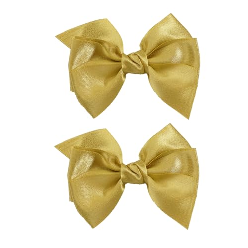 Koolgil 4 Inch Bows Hair Clips Alligator Clips Delicate Satin Hair Clips for Girls, Toddler, Kids and Women Birthday Party Wedding Christmas Occasions Set of 2 (2- Gold Yellow)