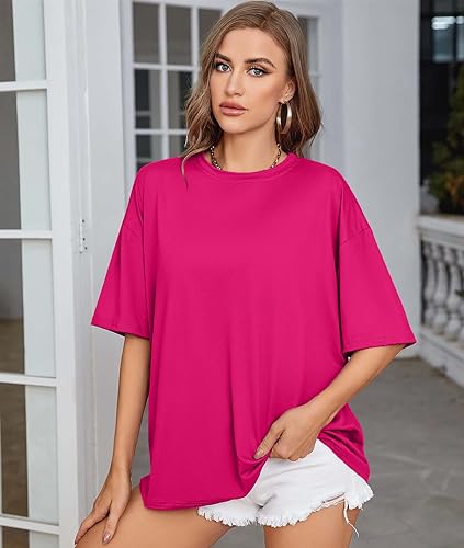 Image of London Hills Women's Cotton Loose Casual Round Neck Solid, Drop Shoulder T-Shirt Pack of 2