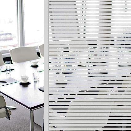Image of ELTON Vinyl Heat Control Anti UV Self Adhesive Privacy Window Film, Straight Lines Design, Decorative Glass Sticker for Bathroom, Door & Window, Semi-Private, 24 x 96 Inches