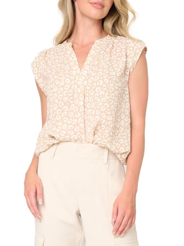 GIBSONLOOK Notch Neck Cap Sleeve Top Sleeveless Blouse for Women