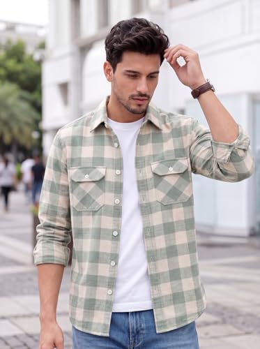 Image of Amazon Brand - INKAST Men's Cotton Blend Button Down Shirt || Long Sleeve Casual Flannel Check Shirt || Soft Breathable Lightweight Collared Shirts with Two Flap Chest Pockets || Stylish Everyday Wear