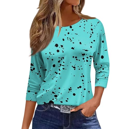 Shirt Damen 3/4 Arm Bunt Bluse Shirts Sommer Weite Rmel Tunika Oversized Sport Braun Arbeitskleidung Top Grün 3XL