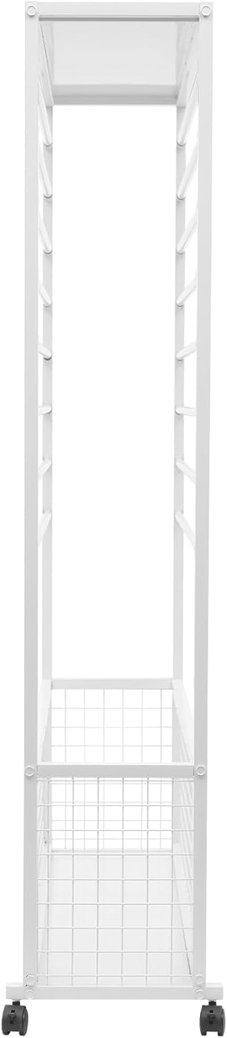 Ribbon Organizer Rack, Double-Sided 16 Tier Ribbon Storage Holder, Floral Wrapping Paper Spool Stand Racks for Craft Room, Scarf Tie Belt Towel Display Shelf Sewing Station Cart, White, 31.5in Wide