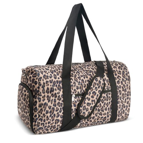 Gym Bag for Women, Leopard Print Duffle Bag, Cute Duffle Bag for Travel, Weekend Bag with Zipper Pocket Dance Bag Organizer