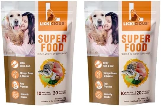 Image of LICKICIOUS Super Food Topper Supplement for Bone & Joints, Immunity, Skin & Coat| Chicken & Fish for a Healthy & Radiant Coat, Fish Oil for Stronger Bones| 10+ Natural Superfoods for Immunity, 100g