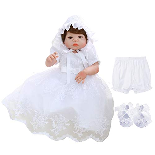 Bow Dream Baby Girls 4Pcs Christening Baptism Dress Special Occasion Dresses Formal Party White 3-6 Months