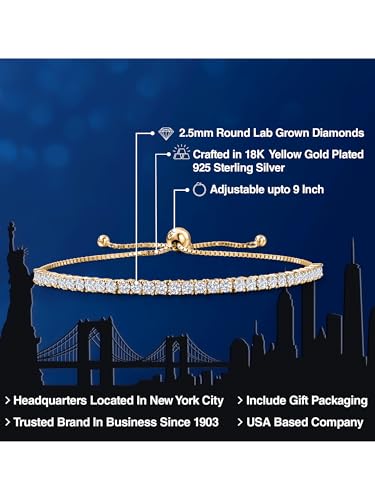 Gem Stone King 2.00-2.65 Cttw White Lab Grown Diamond Tennis Bracelet for Women | 925 Sterling Silver | Round | E-F Color | VVS-VS Clarity | Adjustable Bolo Bracelet | Fits Up To 10 Inch Wrist2