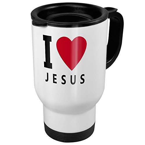 printplanet Thermobecher weiß mit Namen Jesus - Motiv I Love - Coffee to Go Becher, Thermo-Tasse