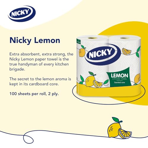 Nicky Lemon Kitchen Towel – Pack of 16 Rolls, 100 Sheets of 2 Layers per Roll, Extra Absorbent Paper, Lemon Perfumed, Recyclable Packaging, 100% Pure Cellulose, FSC Certified - Image 3