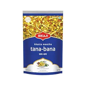 Bikaji Tana Bana Khatta Meetha – 35.27 oz (1kg) Family Pack | Ready to Eat Indian Namkeen Snacks Mix with Split Chickpeas, Peanuts, Green Peas & Rice Flakes | Sweet & Tangy Crunchy Farsan for Tea Time