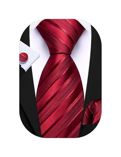 Image of Barry.Wang Man Stripe Ties Set Silk Woven Pocket Square Necktie Cufflinks Formal Party Business