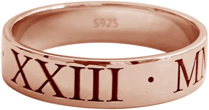 925 Sterling Silver Personalized Roman Numerals Ring Custom Band Coordinates Date Number Engraved Jewelry