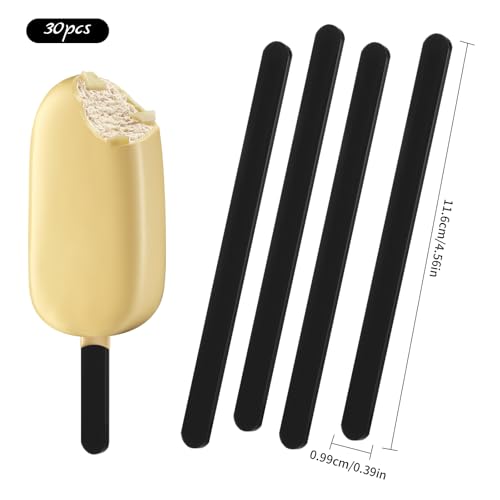 30 Stück 11,5 cm Große Acryl-Stäbchen, Eisstiele, Wiederverwendbare Eisstiele, Kuchenformen, Mini-Eisstiele, Kuchenstäbchen, für selbstgemachtes Eis, Kuchen, DIY-Kunst (Schwarz)