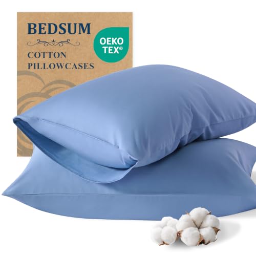 BEDSUM Queen Cotton Envelope Pillowcases - 2 Pack, 20x30, Sky Blue