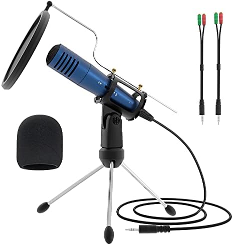 3.5mm Condenser Microphone,MSIZOY Studio Recording Microphone w/Stand for Phone Computer PC MAC Laptop Windows Mini Mic For YouTube Podcast Singing Video Live Stream Conference Facebook Karaoke(Blue)