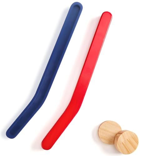 Conderyang 2 Sets Wooden Replacement Hockey Sticks and Pucks for Classic Wooden Tabletop Games Hockey Games Equipment Set Extra Accessories for Kids Children Adults Familyï¼ˆRed and Blueï¼‰
