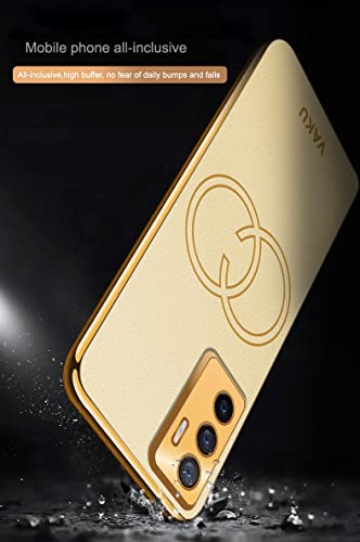 Image of Vaku Luxos Skylar Back Cover Case for Vivo V23e 5G with Leather Pattern Design Gold Electroplated Soft TPU Cover| Shockproof Protective Case - Gold