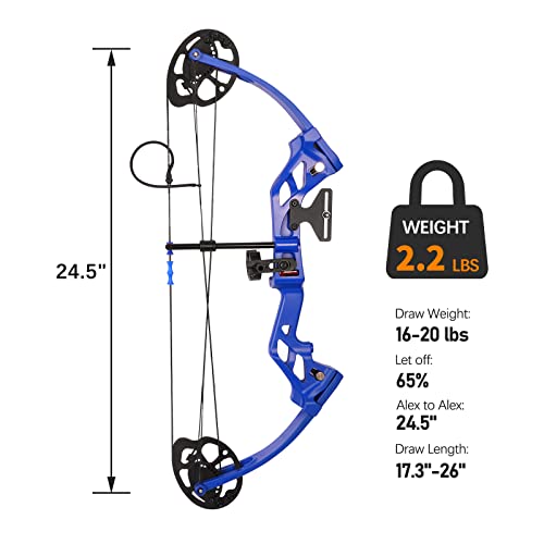 Wuxlisty Compound Bow And Archery Sets For Youth And Beginners, Right Hand Bow And Arrow For Kids 8-12, Practice Bow Kit 16-20 Lbs Draw Weight, 17.3"-26" Draw Length, Lightweight Design, Blue #TOP1