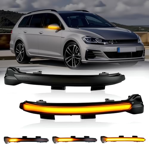 D-Lumina Sequential LED Side Mirror Turn Signal Lights Smoked Lens for VW Golf 7 MK7 MK7.5 7.5 VII GTI R GTD Jetta Sportsvan Touran, Dynamic Indicator Mirror Marker Blinker Light Lamp, Pack of 2