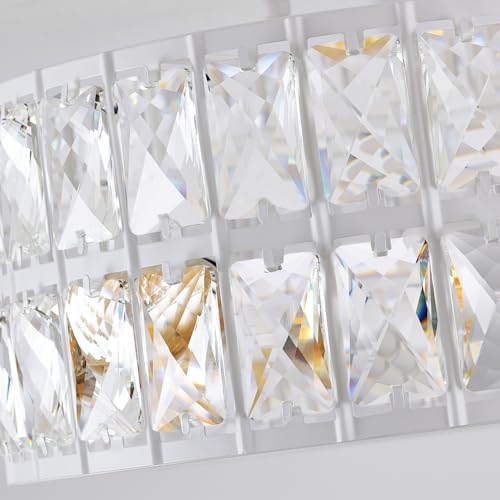 Ruibutrade Modern Semi Flush Mount Ceiling Light - 11.8-Inch 3-Light Crystal Chandelier, White Ceiling Fixture for Bedroom Hallway Kitchen, Close-to-Ceiling Lighting with E26 Bulb Bases by Ruibutrade - Used condition - Image 3