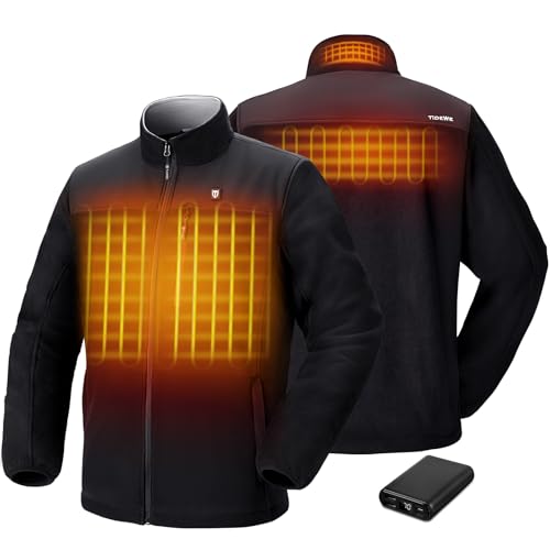 TIDEWE Heated Jacket Pro for Men, Rechargeable Battery-Powered Fleece Coat for Hunting (Black, Camo, Size S-XXXL)