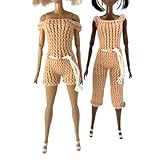 ne pas brûler DOLLIA Vêtements,accessoires poupée-Combi short et sac poupée,tricoté à la main,ne convient pas aux enfants de moins de 3 ans,compatible avec la poupée Barbie (Light Malibu) (Soft Peach)