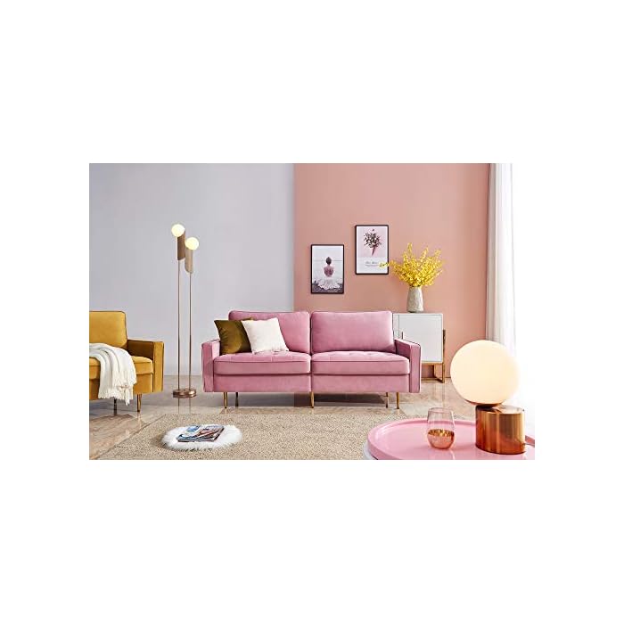 Buy Pink Velvet Fabric Sofa Couch,JULYFOX 70 inch Wide Mid Century