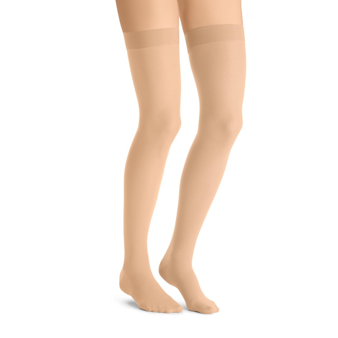 JOBST 119377 UltraSheer Thigh High with Lace Silicone Top Band, 15-20 mmHg Compression Stockings, Closed Toe, Small, Natural Head