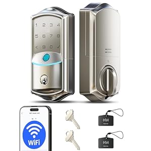 Veise VE027 Built-in Wi-Fi Smart Lock, Fingerprint Keyless Entry Front Door Lock, App Remote & Voice Control, No Hub Needed, Touchscreen Keypad Deadbolt, IP65 Waterproof, BHMA Grade 3, Satin Nickel