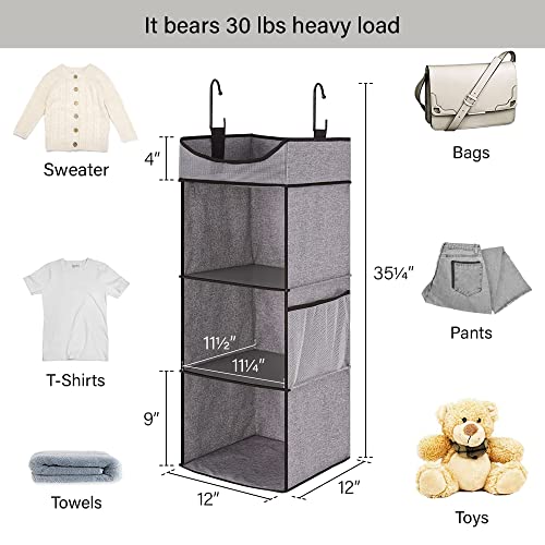 Storageworks Hanging Closet Organizer, 3-Shelf Hanging Closet Shelves With Top Shelf, 12" W X 12" D X 35 ¼"H, Extra-Large Space, Mixing Of Brown And Gray #TOP2