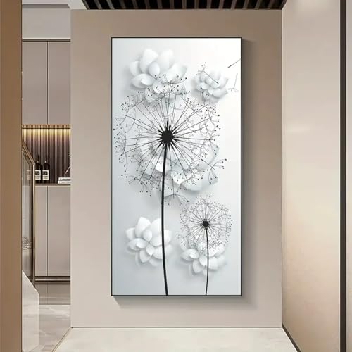 Peinture murale fleurs blanches grand format 70x140cm