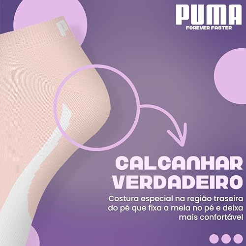PUMA Kit 6 Pares Meia Sapatilha Esportiva Cano Curto Feminina, 1 Preto - 1 Rosa Bebê - 1 Rosa Claro