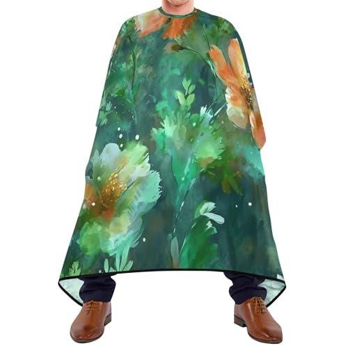 Capa profesional para cortar cabello Floral Green impermeable con cierre de broche ajustable para barbería y estilismo
